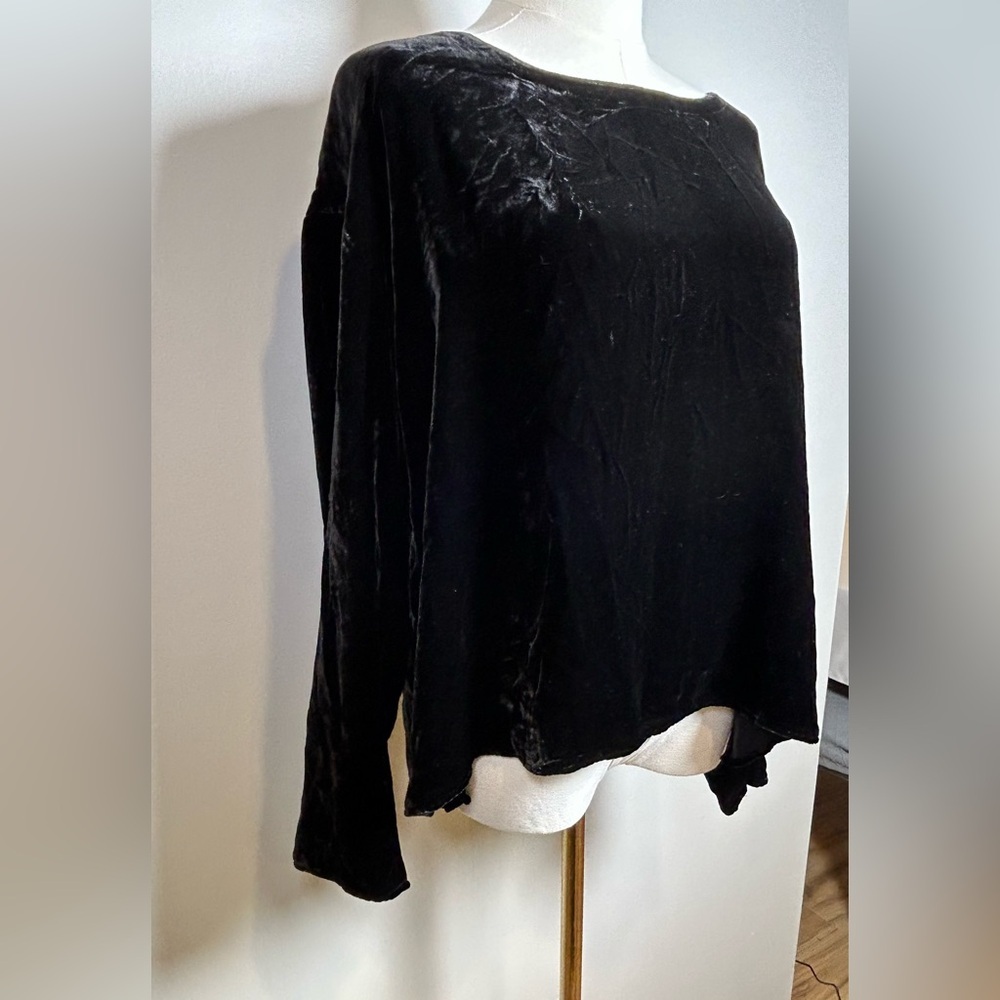 Eileen Fisher silk blend Velvet blouse black Long-Sleeve minimalist Top size S - Picture 4 of 12